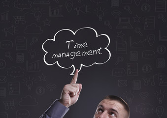 Business, Technology, Internet and marketing. Young businessman thinking about: Time management