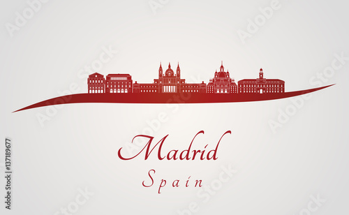 Plakat Madrid V2 Skyline w kolorze czerwonym