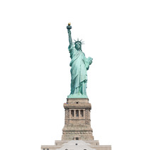 Statue Of Liberty Isolated On White Background In New York City, USA