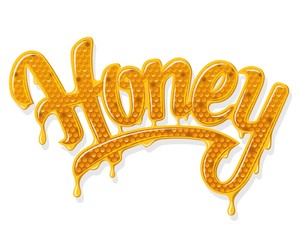 Sweet honey shiny lettering colored on white background