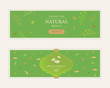 set of natural label and organic label green color. vintage labels and banner design.
