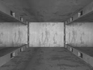  Dark concrete empty room. Modern architecture design
