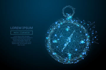 Abstract image of a compass in the form of a starry sky or space, consisting of points, lines, and shapes in the form of planets, stars and the universe. Vector business wireframe concept.