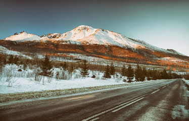 Wall Mural - Asphalt road and mountains