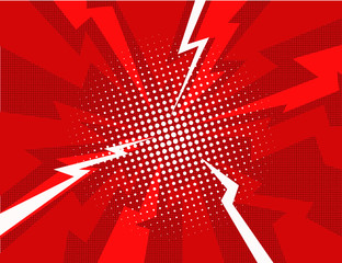 Red lightning explosion pop art comic style background