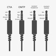 Vector connector icon. Standard plugs for headphone, headset and microphone. General socket adapter view CTIA and OMTP.