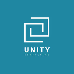 Unity Consulting Abstract logo. Partnership concept line art logotype. Business consulting business card template.