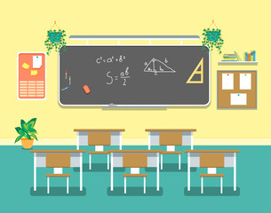 Canvas Print - Cartoon Classroom Design Interior. Vector