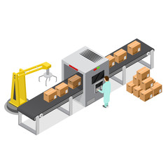 Poster - Factory Conveyor System Belt Isometric View. Vector