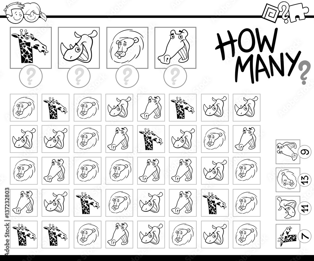 counting animals coloring page Stock Vector | Adobe Stock