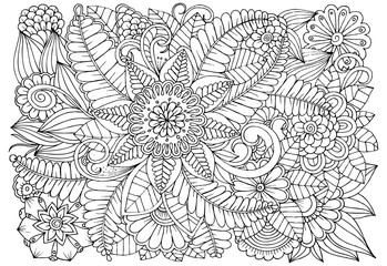 Beautiful floral pattern in black and white. Can use for print , coloring and card design