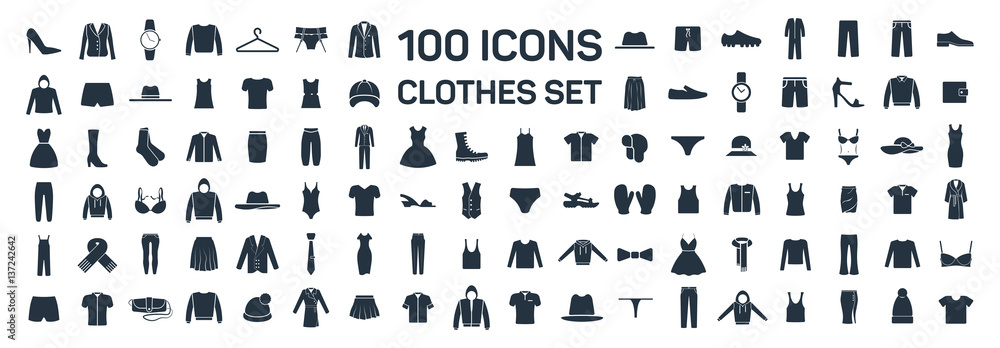 Clothes 100 icon set on white background Stock Vector | Adobe Stock