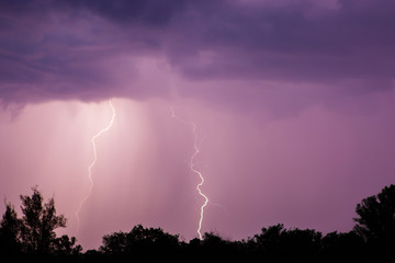 Thunder lightnings and storm on the dark sky