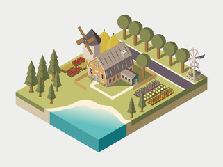 Poster - Farmhouse Isometric Illustration 