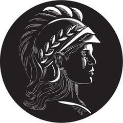 Canvas Print - Minerva Head Side Profile Oval Woodcut