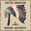 Vector illustration, hand drawing of a human skull in a headdress Indian chief