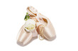 © Aleksandr - Ballet pointe shoes isolated on white background with white rose