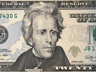 Wall Mural - US president Andrew Jackson face on USA twenty dollar bill close up, 20 usd, United States of America money closeup