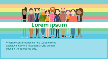 Wall Mural - Group Casual People Big Crowd Diverse Ethnic Mix Race Banner Flat Vector illustration