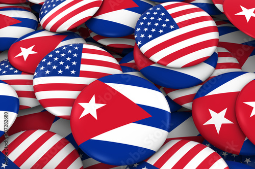 USA and Cuba Badges Background - Pile of American and Cuban Flag Buttons 3D Illu Wallpaper Mural
