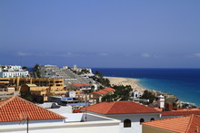 Beautiful Beach On The Atlantic Ocean On Fuerteventura In The Village Of Morro Jable