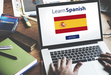 Wall Mural - Learn Spanish Language Online Education Concept