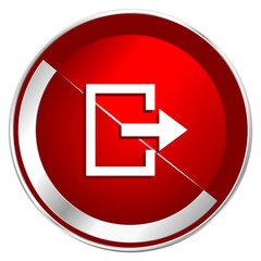 Poster - Exit red web icon. Metal shine silver chrome border round button isolated on white background. Circle modern design abstract sign for smartphone applications.
