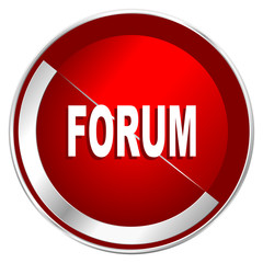 Poster - Forum red web icon. Metal shine silver chrome border round button isolated on white background. Circle modern design abstract sign for smartphone applications.
