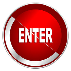 Fototapete - Enter red web icon. Metal shine silver chrome border round button isolated on white background. Circle modern design abstract sign for smartphone applications.