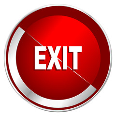 Poster - Exit red web icon. Metal shine silver chrome border round button isolated on white background. Circle modern design abstract sign for smartphone applications.