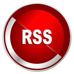 Aufkleber - Rss red web icon. Metal shine silver chrome border round button isolated on white background. Circle modern design abstract sign for smartphone applications.