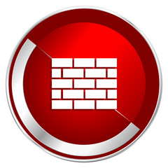 Aufkleber - Firewall red web icon. Metal shine silver chrome border round button isolated on white background. Circle modern design abstract sign for smartphone applications.