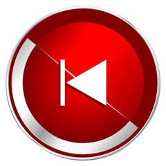 Poster - Prev red web icon. Metal shine silver chrome border round button isolated on white background. Circle modern design abstract sign for smartphone applications.