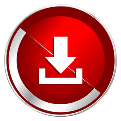 Poster - Download red web icon. Metal shine silver chrome border round button isolated on white background. Circle modern design abstract sign for smartphone applications.