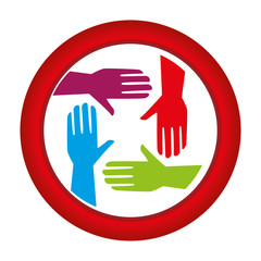 Sticker - circular frame with colorful hands teamwork icon design vector illustration