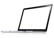 © Chuenmanuse - Realistic laptop isolated on white background incline 120 degree. computer notebook with empty screen. blank copy space on modern mobile computer.