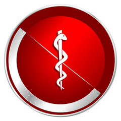 Poster - Emergency red web icon. Metal shine silver chrome border round button isolated on white background. Circle modern design abstract sign for smartphone applications.