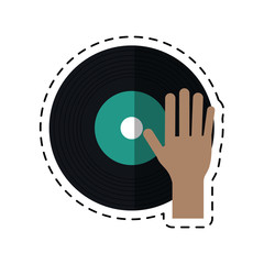 Sticker - cartoon hand dj playing vinyl vector illustration eps 10