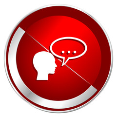 Poster - Forum red web icon. Metal shine silver chrome border round button isolated on white background. Circle modern design abstract sign for smartphone applications.