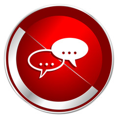 Poster - Forum red web icon. Metal shine silver chrome border round button isolated on white background. Circle modern design abstract sign for smartphone applications.