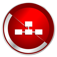 Poster - Database red web icon. Metal shine silver chrome border round button isolated on white background. Circle modern design abstract sign for smartphone applications.