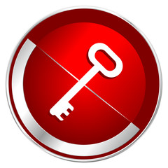 Fototapete - Key red web icon. Metal shine silver chrome border round button isolated on white background. Circle modern design abstract sign for smartphone applications.