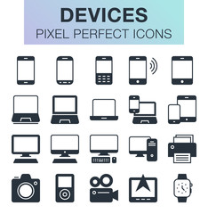 Set of pixel perfect devices icons for mobile apps and web design.