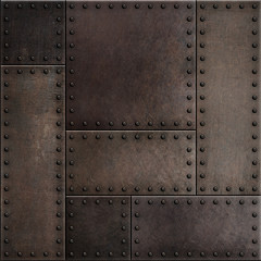 Wall Mural - Dark rusty metal plates with rivets seamless background or texture