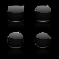 Wall Mural - black glass buttons. round and square shiny 3d icons with reflection