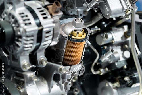 Cuadros en Lienzo Engine oil filter cross section display inside machine motor in car