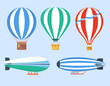 Set of  hot air balloons  and blimps, vector illustration.