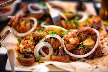 Very tasty, cooked kebab on pita bread