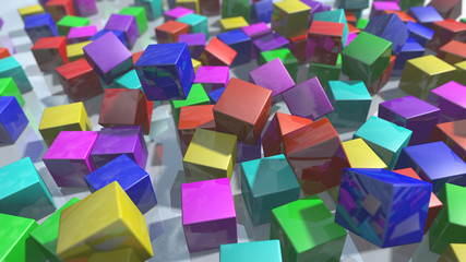 Wall Mural - Colorful cube blocks particles. 3D rendering