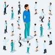 © elizaliv - Trendy isometric people. Medical staff, hospital, doctor, surgeon. People for the front view of the visas, standing position isolated on a light background